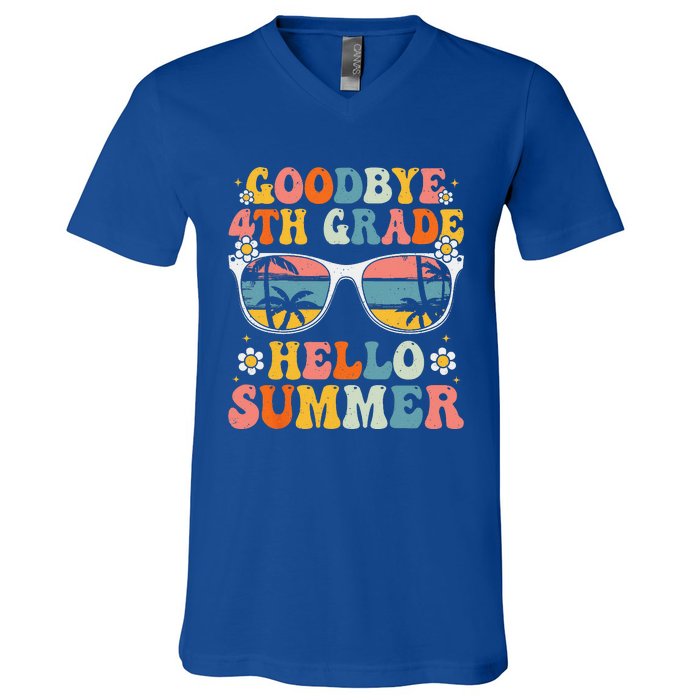 Goodbye 4th Grade Hello Summer Groovy Fourth Grade Graduate V-Neck T-Shirt