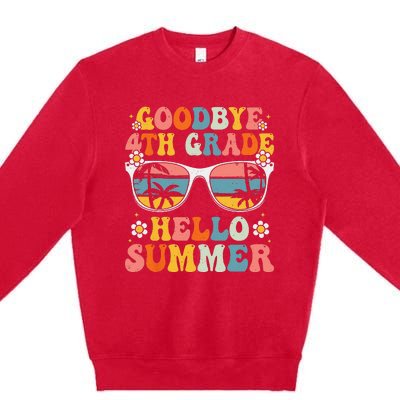 Goodbye 4th Grade Hello Summer Groovy Fourth Grade Graduate Premium Crewneck Sweatshirt