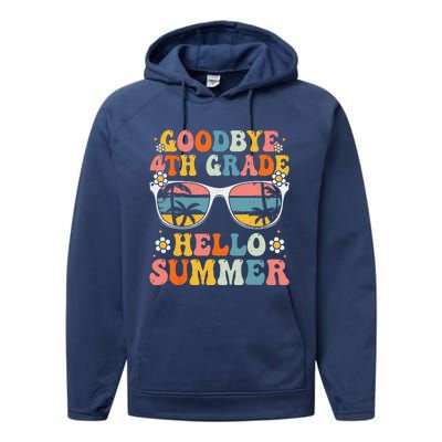 Goodbye 4th Grade Hello Summer Groovy Fourth Grade Graduate Performance Fleece Hoodie