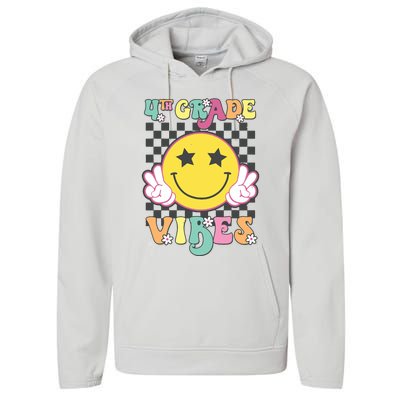 Girl 4th Grade Vibes Smile Face Back To School Fourth Grade Performance Fleece Hoodie