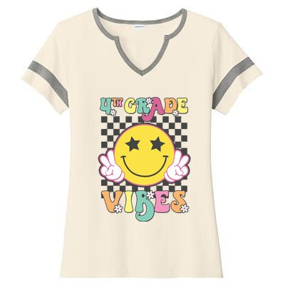 Girl 4th Grade Vibes Smile Face Back To School Fourth Grade Ladies Halftime Notch Neck Tee