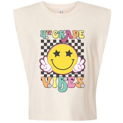 Girl 4th Grade Vibes Smile Face Back To School Fourth Grade Garment-Dyed Women's Muscle Tee