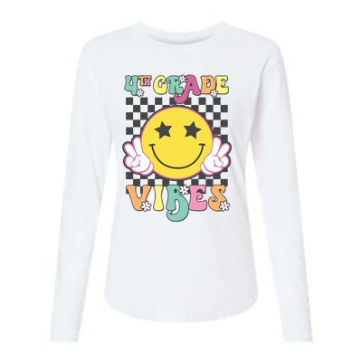 Girl 4th Grade Vibes Smile Face Back To School Fourth Grade Womens Cotton Relaxed Long Sleeve T-Shirt