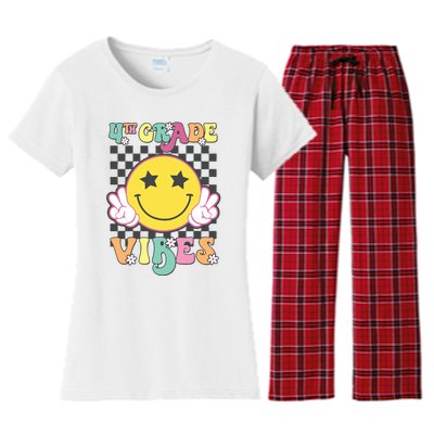 Girl 4th Grade Vibes Smile Face Back To School Fourth Grade Women's Flannel Pajama Set