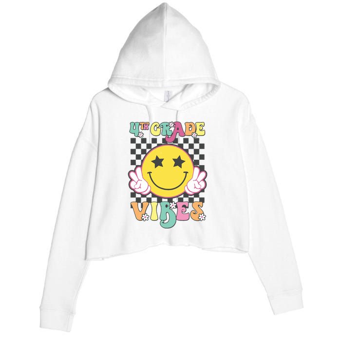 Girl 4th Grade Vibes Smile Face Back To School Fourth Grade Crop Fleece Hoodie