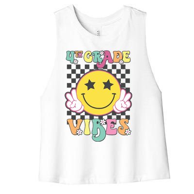 Girl 4th Grade Vibes Smile Face Back To School Fourth Grade Women's Racerback Cropped Tank