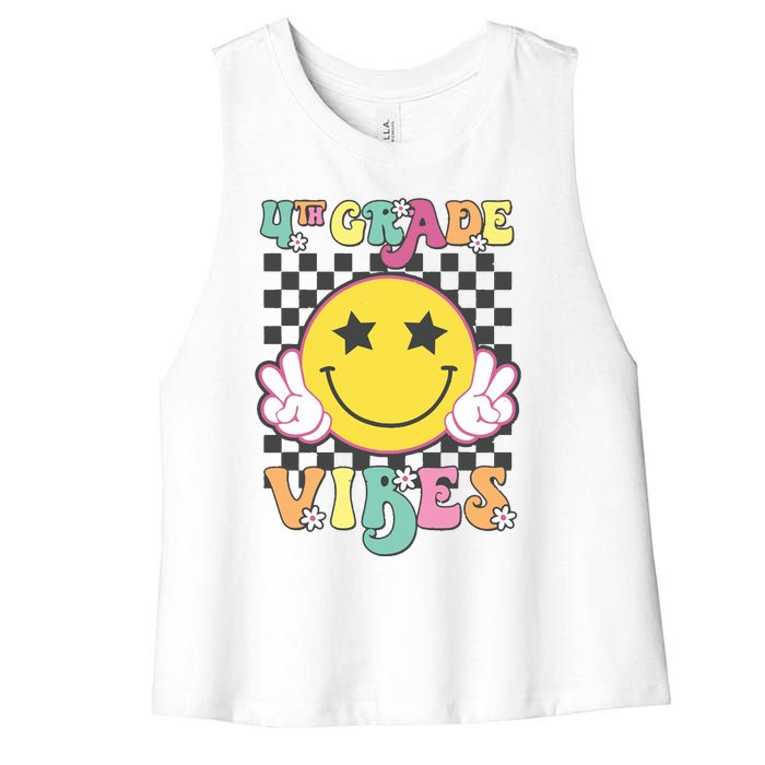 Girl 4th Grade Vibes Smile Face Back To School Fourth Grade Women's Racerback Cropped Tank