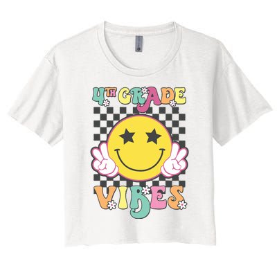 Girl 4th Grade Vibes Smile Face Back To School Fourth Grade Women's Crop Top Tee