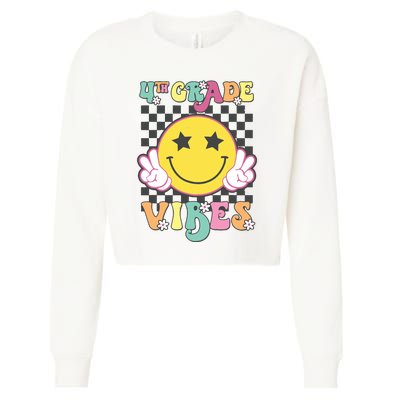 Girl 4th Grade Vibes Smile Face Back To School Fourth Grade Cropped Pullover Crew