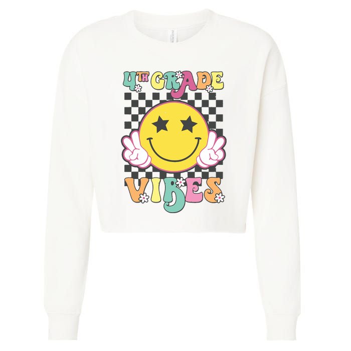 Girl 4th Grade Vibes Smile Face Back To School Fourth Grade Cropped Pullover Crew