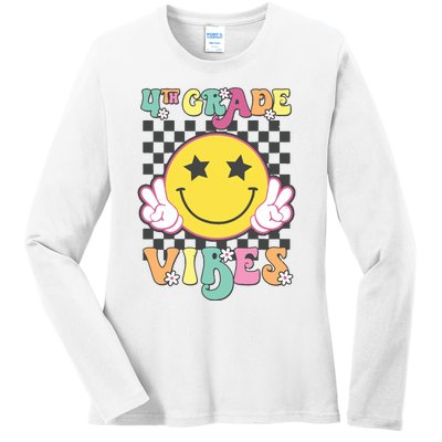 Girl 4th Grade Vibes Smile Face Back To School Fourth Grade Ladies Long Sleeve Shirt