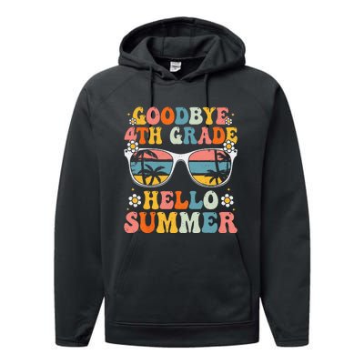 Goodbye 4th Grade Hello Summer Groovy Fourth Grade Graduate Performance Fleece Hoodie