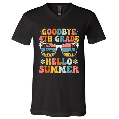 Goodbye 4th Grade Hello Summer Groovy Fourth Grade Graduate V-Neck T-Shirt