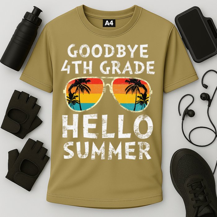 Goodbye 4th Grade Hello Summer Sunglasses Last Day Of School Gift Cooling Performance Crew T-Shirt