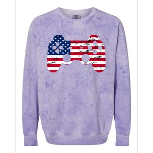 Gamer 4th Of July American Flag Video Game Teens Meaningful Gift Colorblast Crewneck Sweatshirt