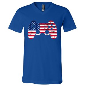 Gamer 4th Of July American Flag Video Game Teens Meaningful Gift V-Neck T-Shirt