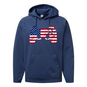 Gamer 4th Of July American Flag Video Game Teens Meaningful Gift Performance Fleece Hoodie