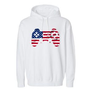 Gamer 4th Of July American Flag Video Game Teens Meaningful Gift Garment-Dyed Fleece Hoodie