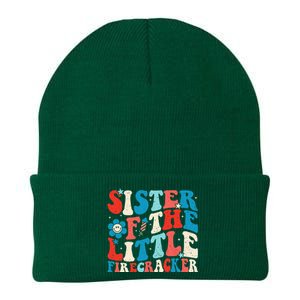 Groovy 4th of July Birthday Sister Of The Little Firecracker Knit Cap Winter Beanie