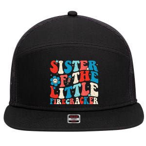 Groovy 4th of July Birthday Sister Of The Little Firecracker 7 Panel Mesh Trucker Snapback Hat