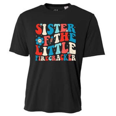 Groovy 4th of July Birthday Sister Of The Little Firecracker Cooling Performance Crew T-Shirt