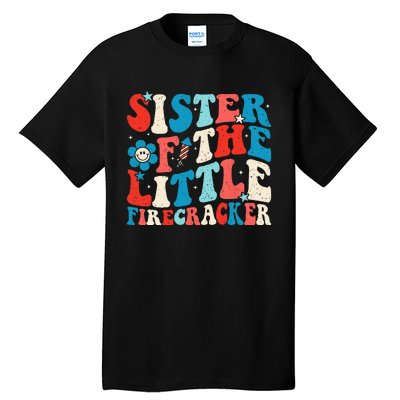 Groovy 4th of July Birthday Sister Of The Little Firecracker Tall T-Shirt