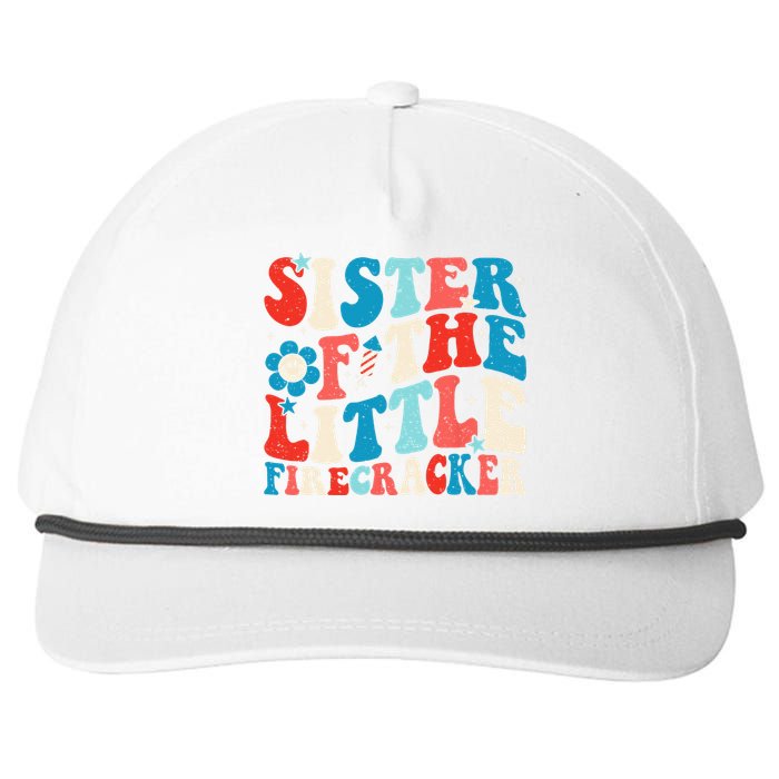 Groovy 4th of July Birthday Sister Of The Little Firecracker Snapback Five-Panel Rope Hat