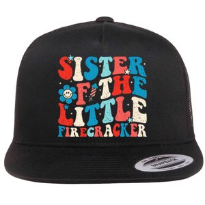 Groovy 4th of July Birthday Sister Of The Little Firecracker Flat Bill Trucker Hat