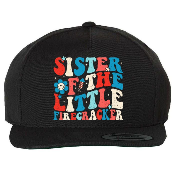 Groovy 4th of July Birthday Sister Of The Little Firecracker Wool Snapback Cap