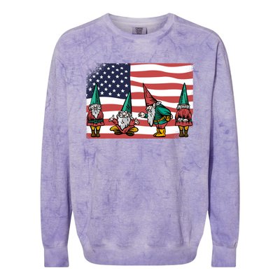 Gnomes 4th Of July Patrioticic American Flag Gift Colorblast Crewneck Sweatshirt