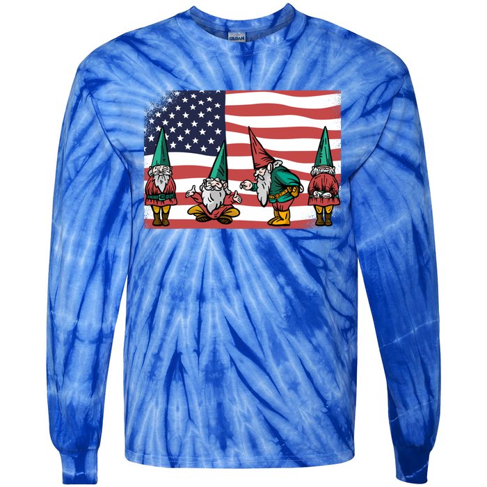 Gnomes 4th Of July Patrioticic American Flag Gift Tie-Dye Long Sleeve Shirt