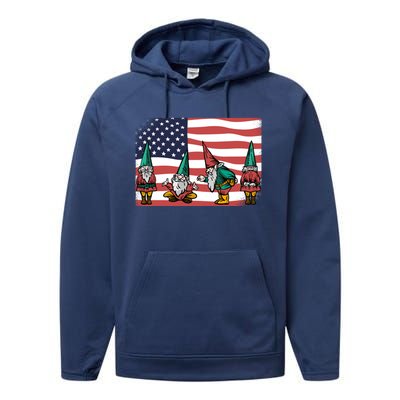 Gnomes 4th Of July Patrioticic American Flag Gift Performance Fleece Hoodie