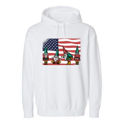 Gnomes 4th Of July Patrioticic American Flag Gift Garment-Dyed Fleece Hoodie