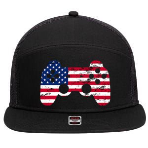 Gamer 4th Of July American Flag Video Game Teens Cute Gift 7 Panel Mesh Trucker Snapback Hat