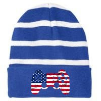 Gamer 4th Of July American Flag Video Game Teens Cute Gift Striped Beanie with Solid Band