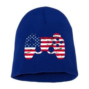 Gamer 4th Of July American Flag Video Game Teens Cute Gift Short Acrylic Beanie