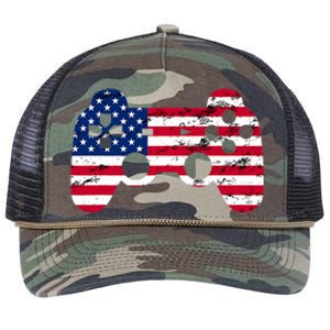 Gamer 4th Of July American Flag Video Game Teens Cute Gift Retro Rope Trucker Hat Cap