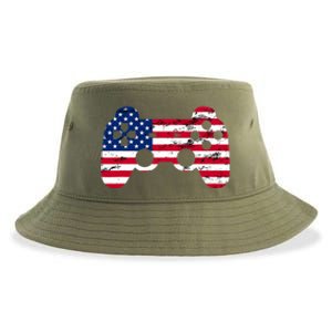 Gamer 4th Of July American Flag Video Game Teens Cute Gift Sustainable Bucket Hat