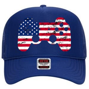 Gamer 4th Of July American Flag Video Game Teens Cute Gift High Crown Mesh Back Trucker Hat