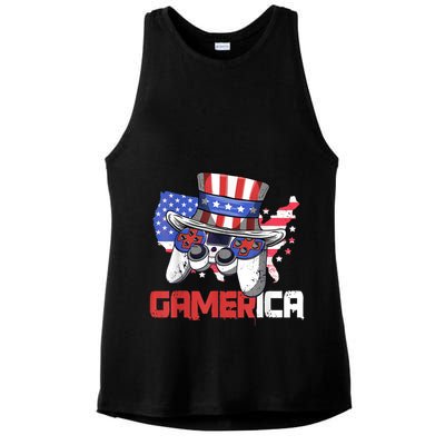 Gamer 4th Of July Boy Men Controller USA Flag Ladies PosiCharge Tri-Blend Wicking Tank