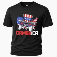 Gamer 4th Of July Boy Men Controller USA Flag Cooling Performance Crew T-Shirt