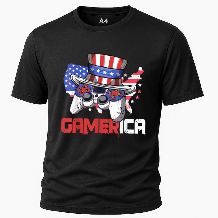 Gamer 4th Of July Boy Men Controller USA Flag Cooling Performance Crew T-Shirt