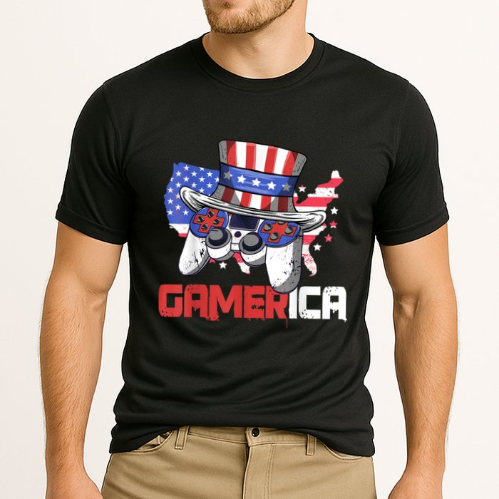 Gamer 4th Of July Boy Men Controller USA Flag Cooling Performance Crew T-Shirt