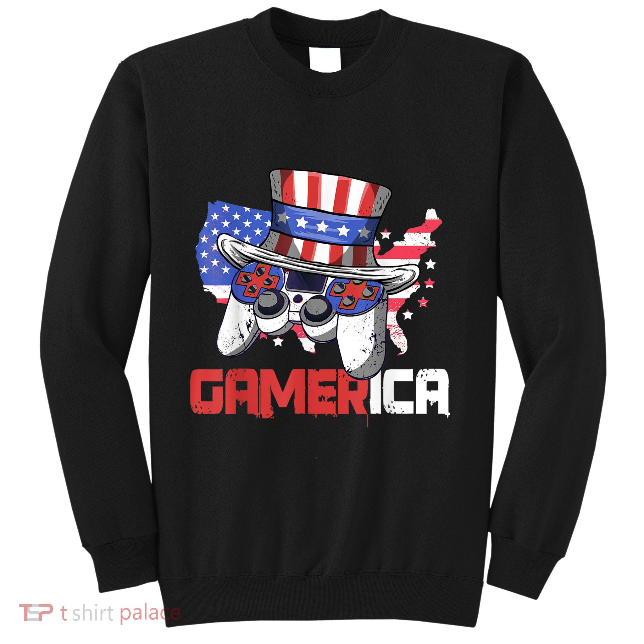 Gamer 4th Of July Boy Men Controller USA Flag Sweatshirt