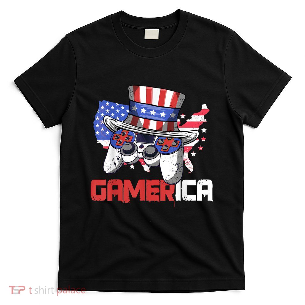 Gamer 4th Of July Boy Men Controller USA Flag T-Shirt