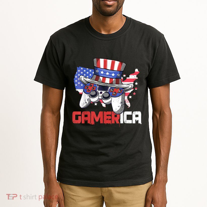Gamer 4th Of July Boy Men Controller USA Flag Tall T-Shirt