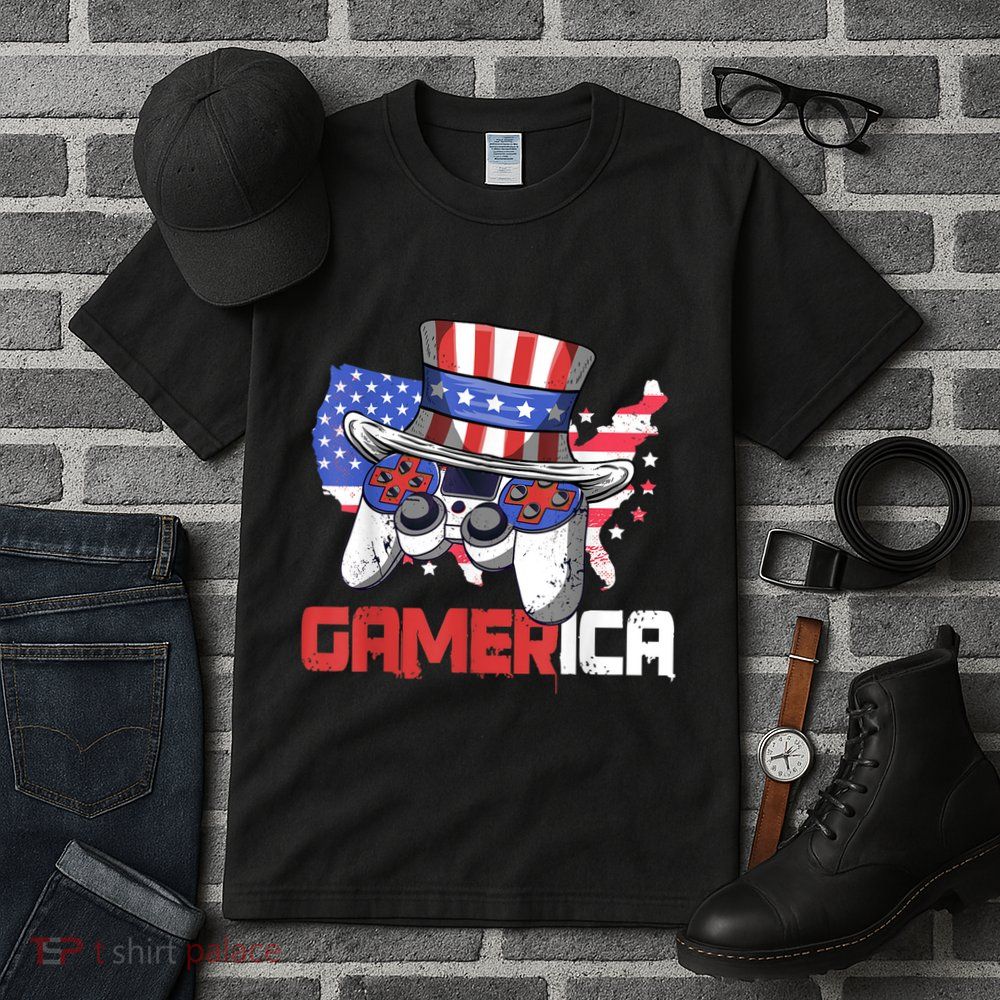 Gamer 4th Of July Boy Men Controller USA Flag Tall T-Shirt