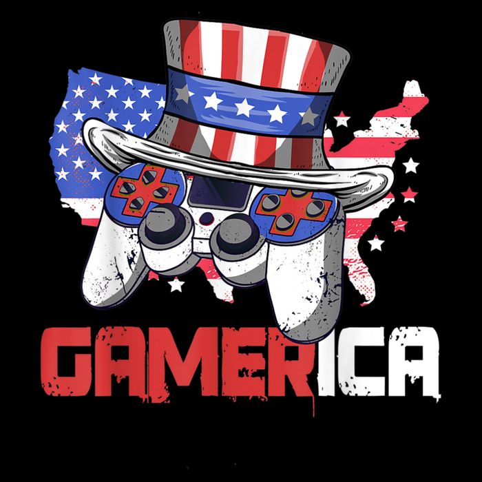 Gamer 4th Of July Boy Men Controller USA Flag 7-Panel Snapback Hat
