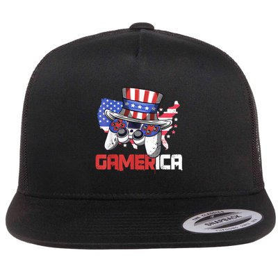 Gamer 4th Of July Boy Men Controller USA Flag Flatbill Hat