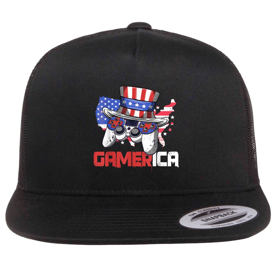 Gamer 4th Of July Boy Men Controller USA Flag Flat Bill Trucker Hat